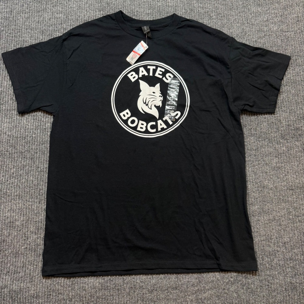 Bates Bobcats Graphic T-Shirt Mens Largeβ Black Heavy Cotton Short Sleeve Tee